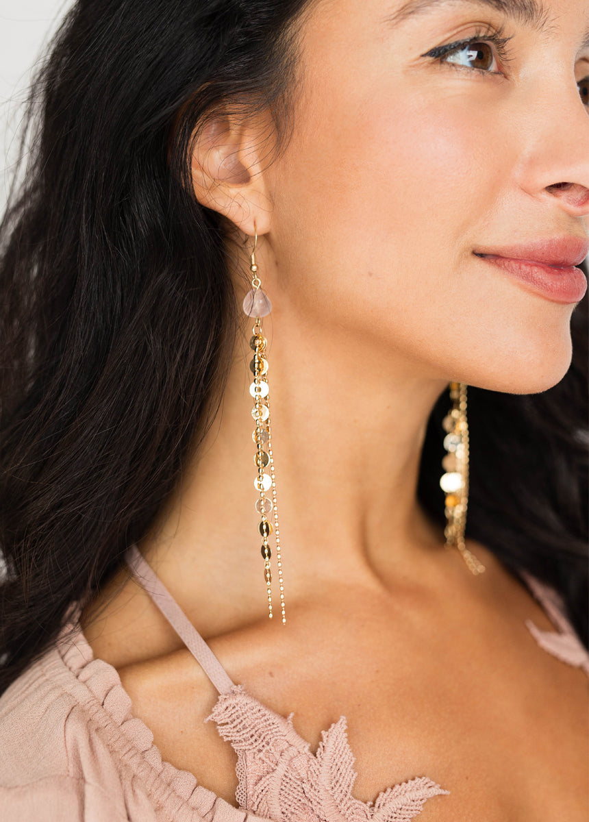 Sagitta Earrings in Rose Quartz