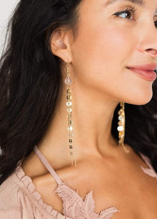 Sagitta Earrings in Rose Quartz