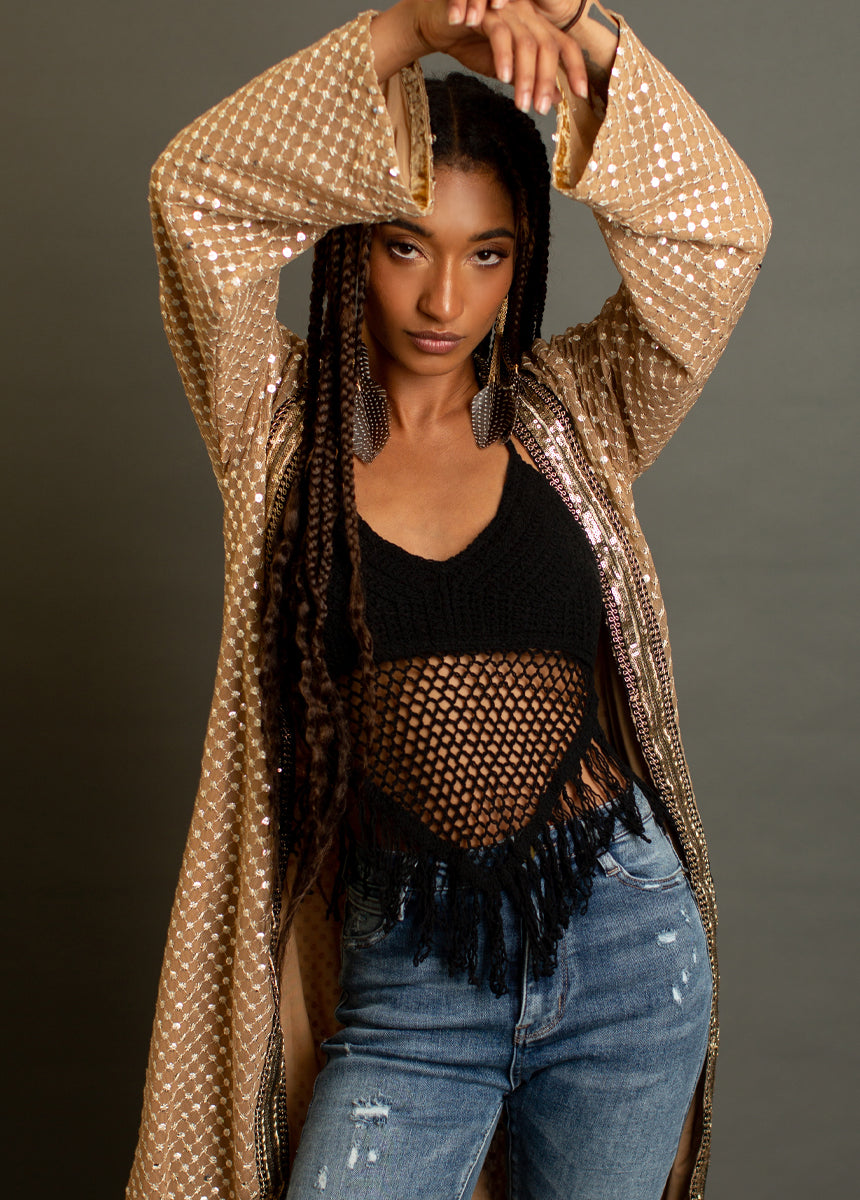 Wrenley Crochet Top in Black