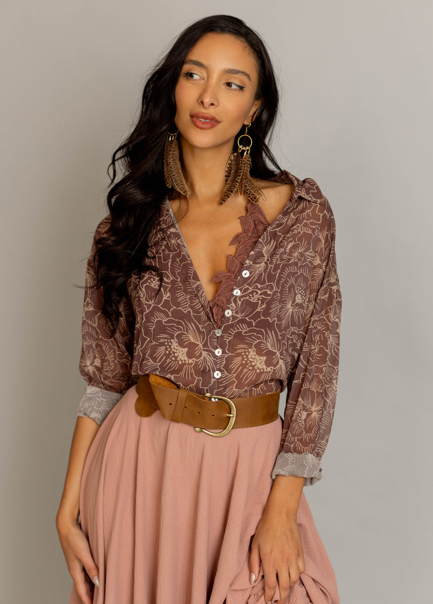 Agnes Top in Mahogany Floral