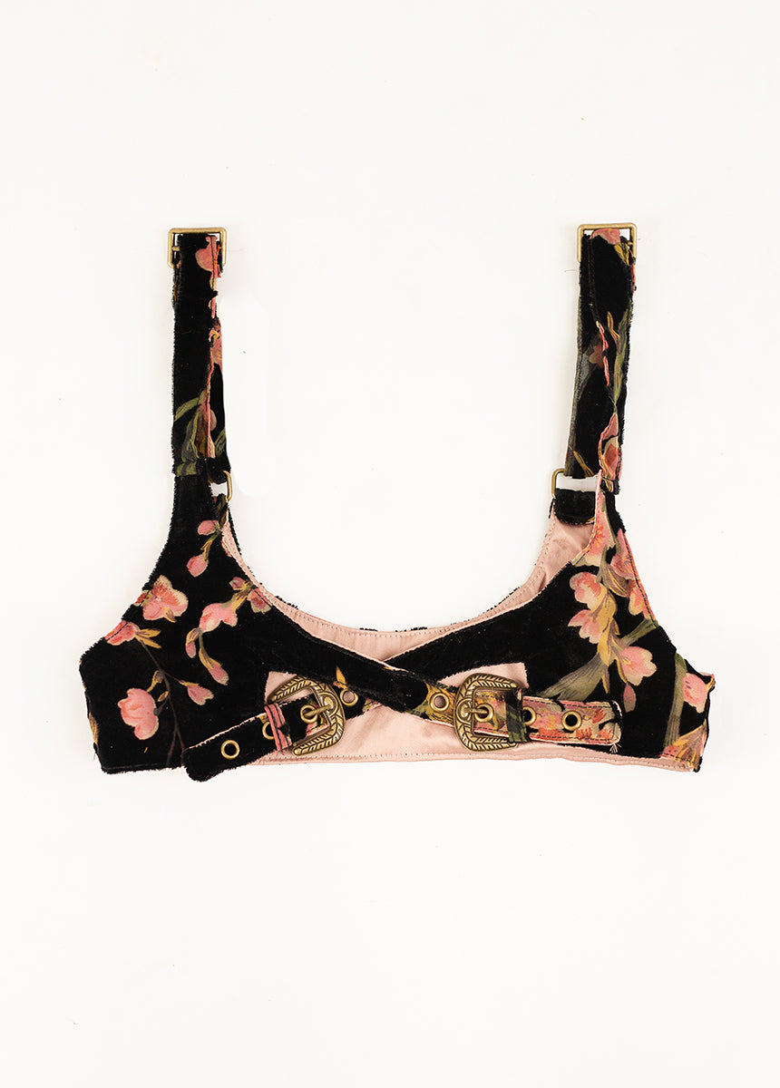 Tashia Harness in Black Floral Burnout