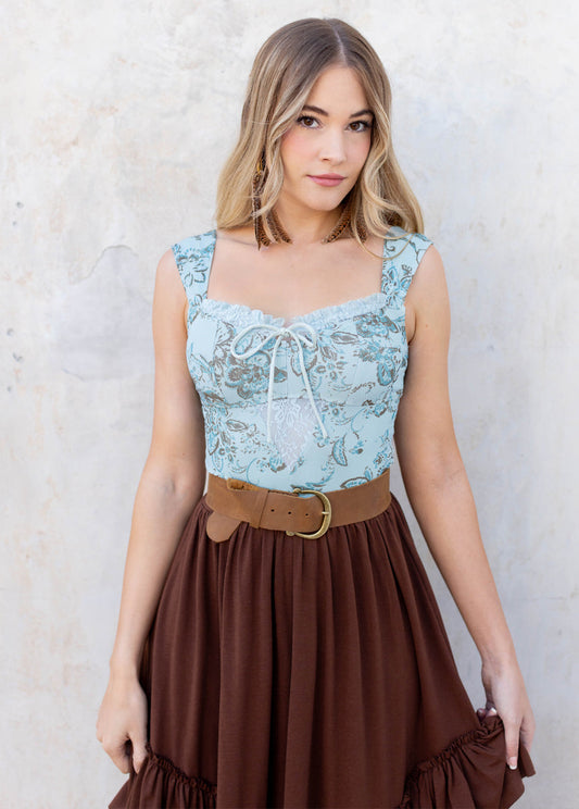 Pansey Bodysuit in Steel Blue Floral