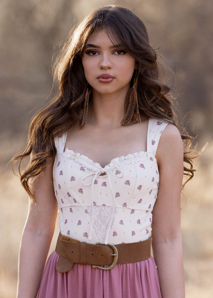 Pansey Bodysuit in Pink Floral Dot