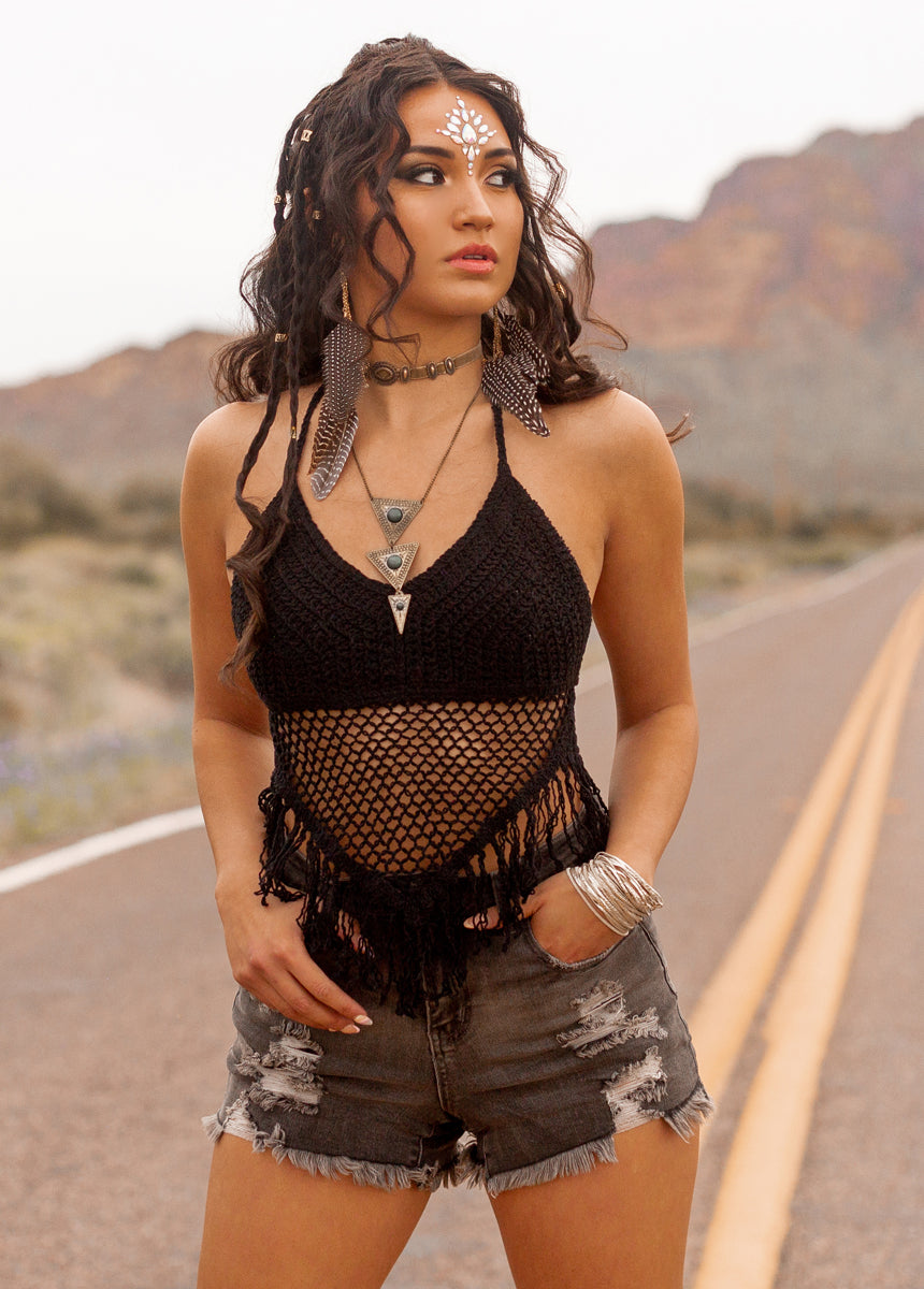 Wrenley Crochet Top in Black