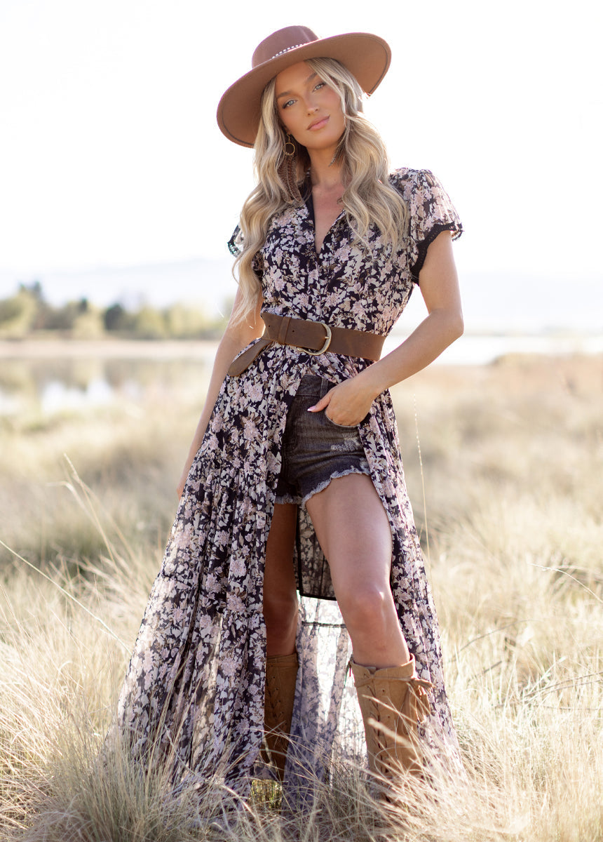 Yani Dress in Black Garden Floral